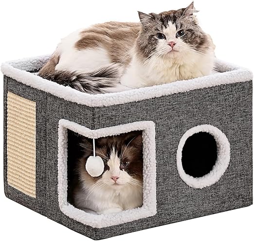 Large Indoor Cat Cave Condo with Scratch Pad