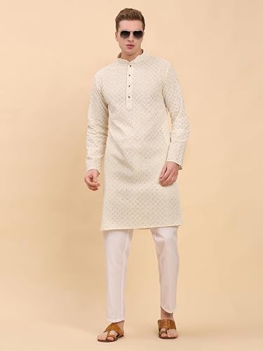 Men's Cotton Sequined Embroidered Festive Kurta