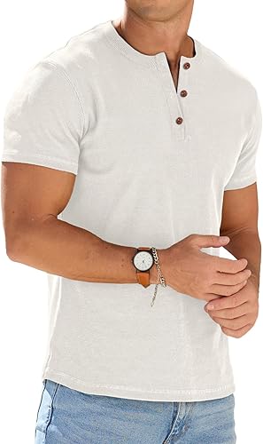 Sailwind Mens Muscle Henley Shirts Lightweight Workout T-Shirt Gym Tee Athletic Short Sleeve with Button