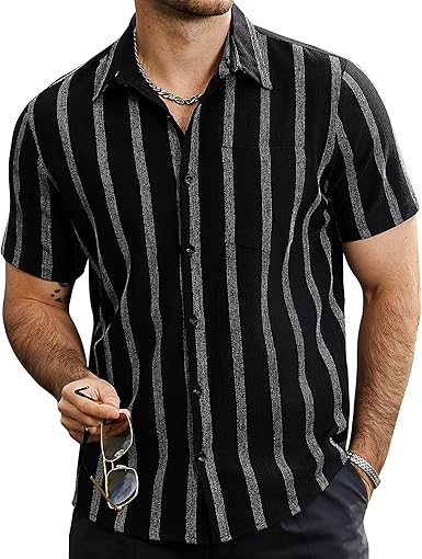 VATPAVE Short Sleeve Striped Button Down