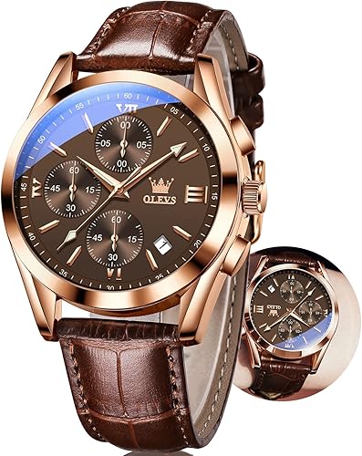 OLEVS Men's Leather Chronograph Watch