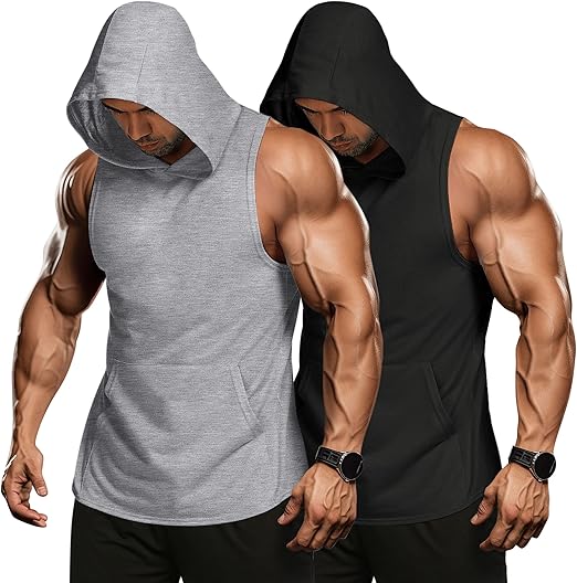 OOFANDY Men's 2-Pack Hooded Gym Tank Tops – Sleeveless Muscle Shirts