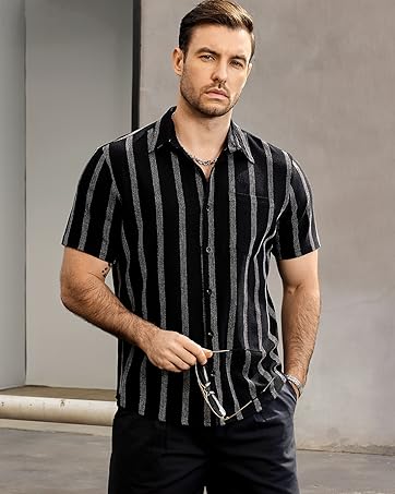 VATPAVE Short Sleeve Striped Button Down